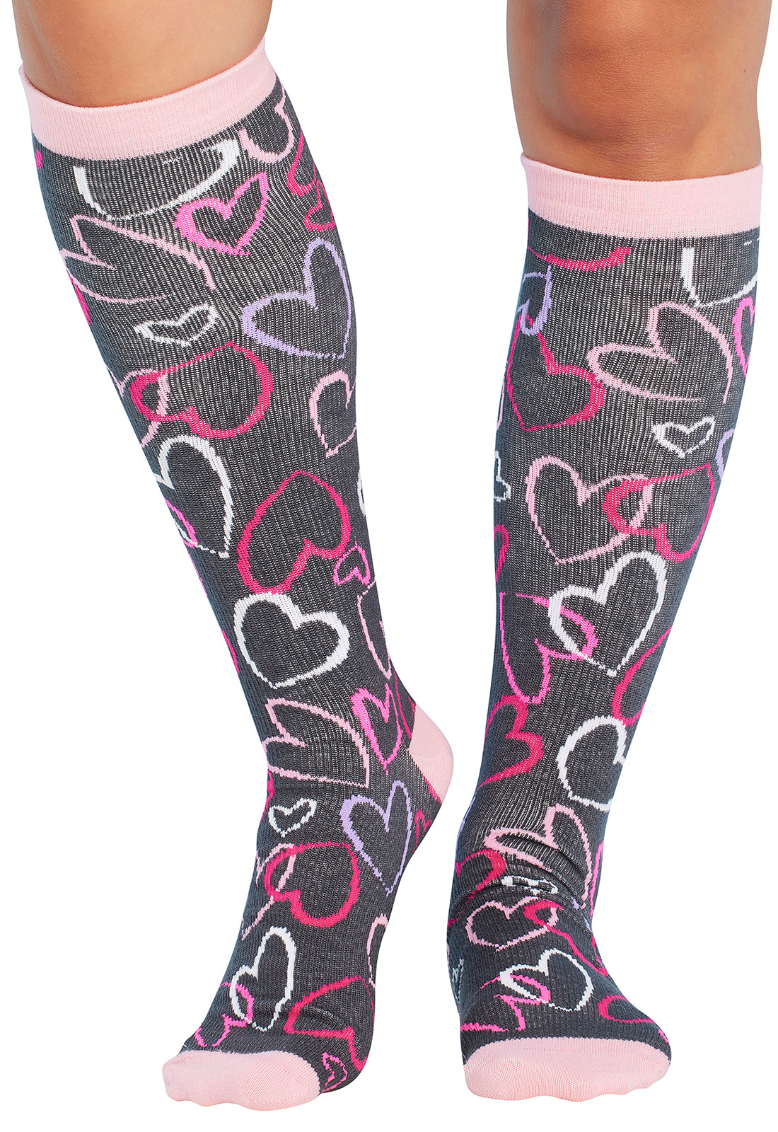 Cherokee Legwear/ Women's 10-15mmHg Compression Socks/ Sketch Hearts, SKTHR