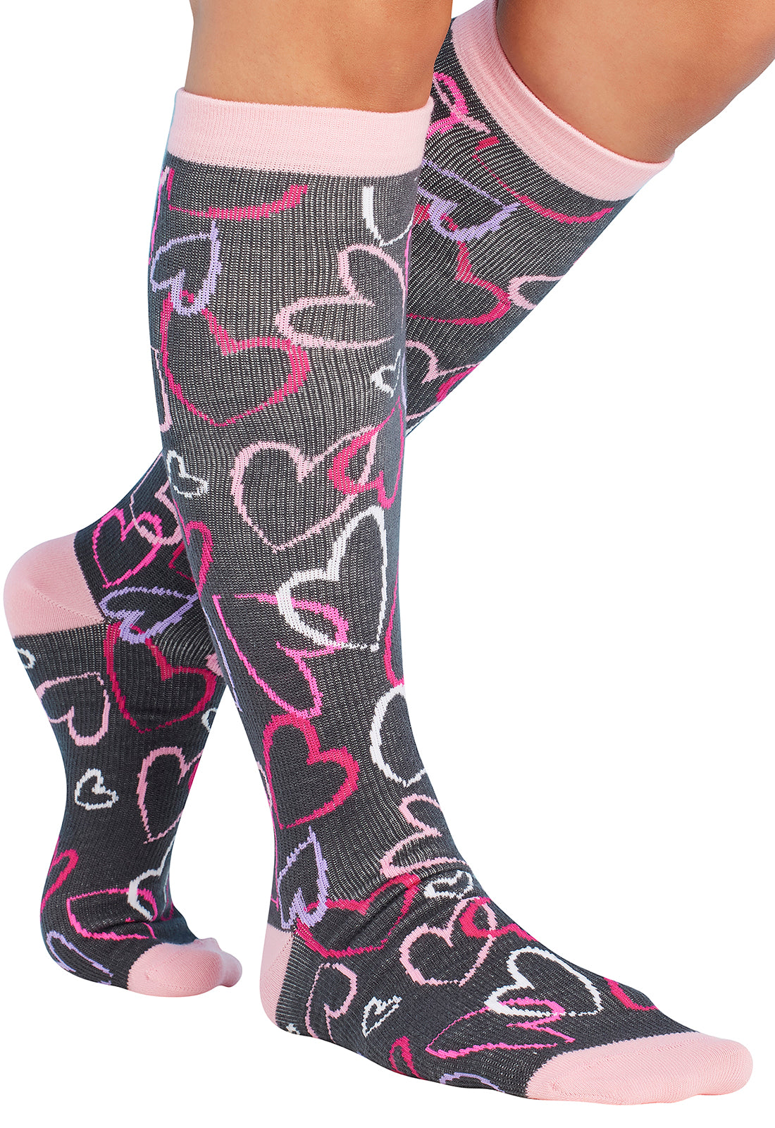 Cherokee Legwear/ Women's 10-15mmHg Compression Socks/ Sketch Hearts, SKTHR