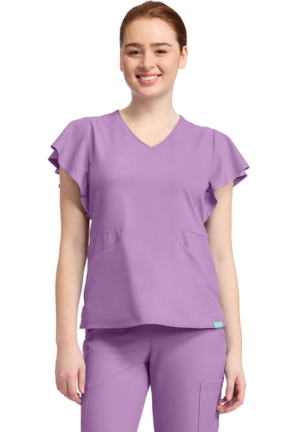 Women's 2-pocket Flutter Sleeve v-neck
